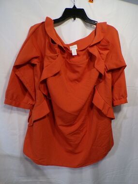Chico's Women's M Orange Ruffle Cold Shoulder Blouse Top Tunic